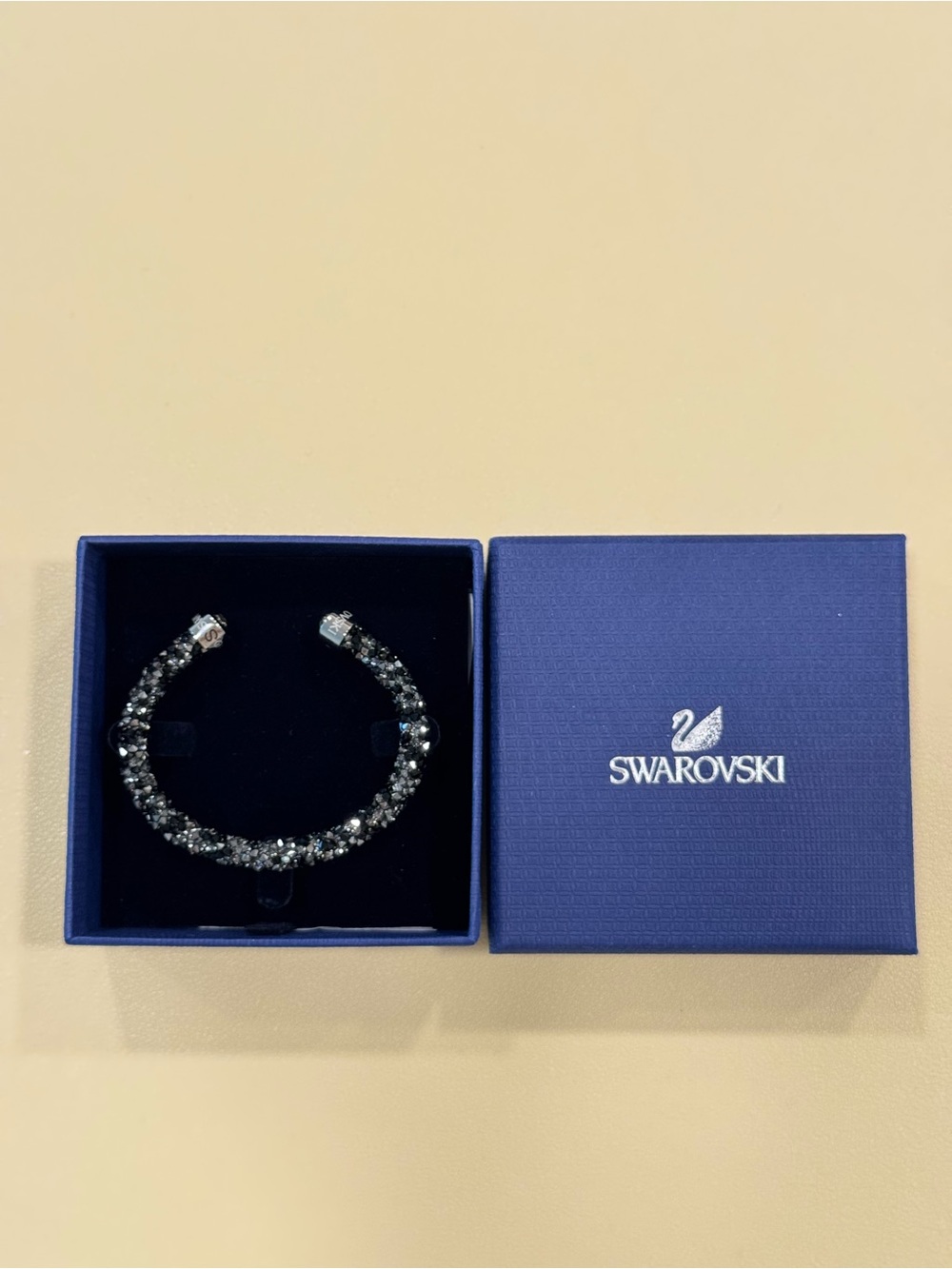 Swarovski Sparkling Black Crystal Open Cuff Bracelet - size Small